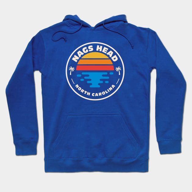 Retro Nags Head North Carolina Vintage Beach Surf Emblem Hoodie by Now Boarding